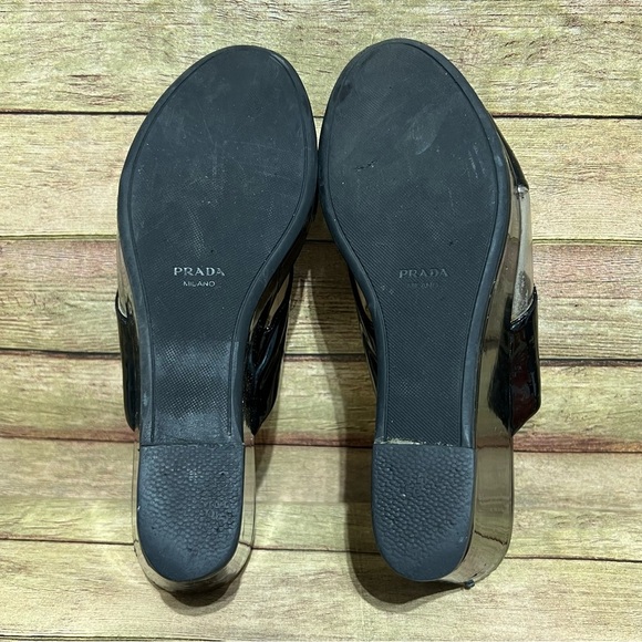 Prada Black Patent Leather Platform Wedge Sandals - Picture 8 of 9